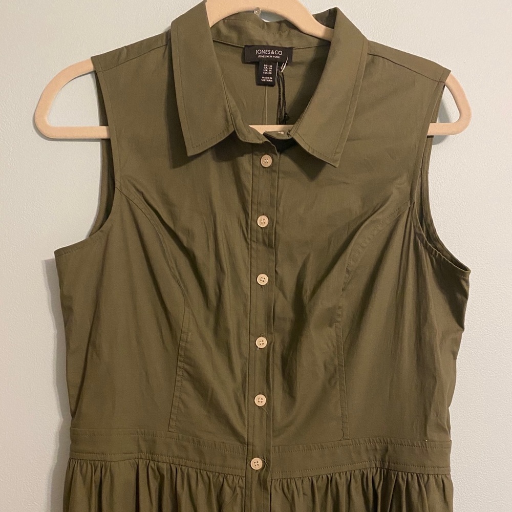 army green button down tiered dress